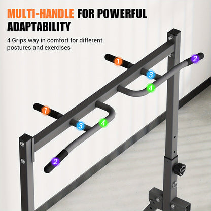 Power Tower – Krachtstation – Dipstation – Optrekstang – Fitnessstation – Inklapbaar En Verstelbaar – Stevig Koolstofstaal & Anti-Slip Rubber Voetjes