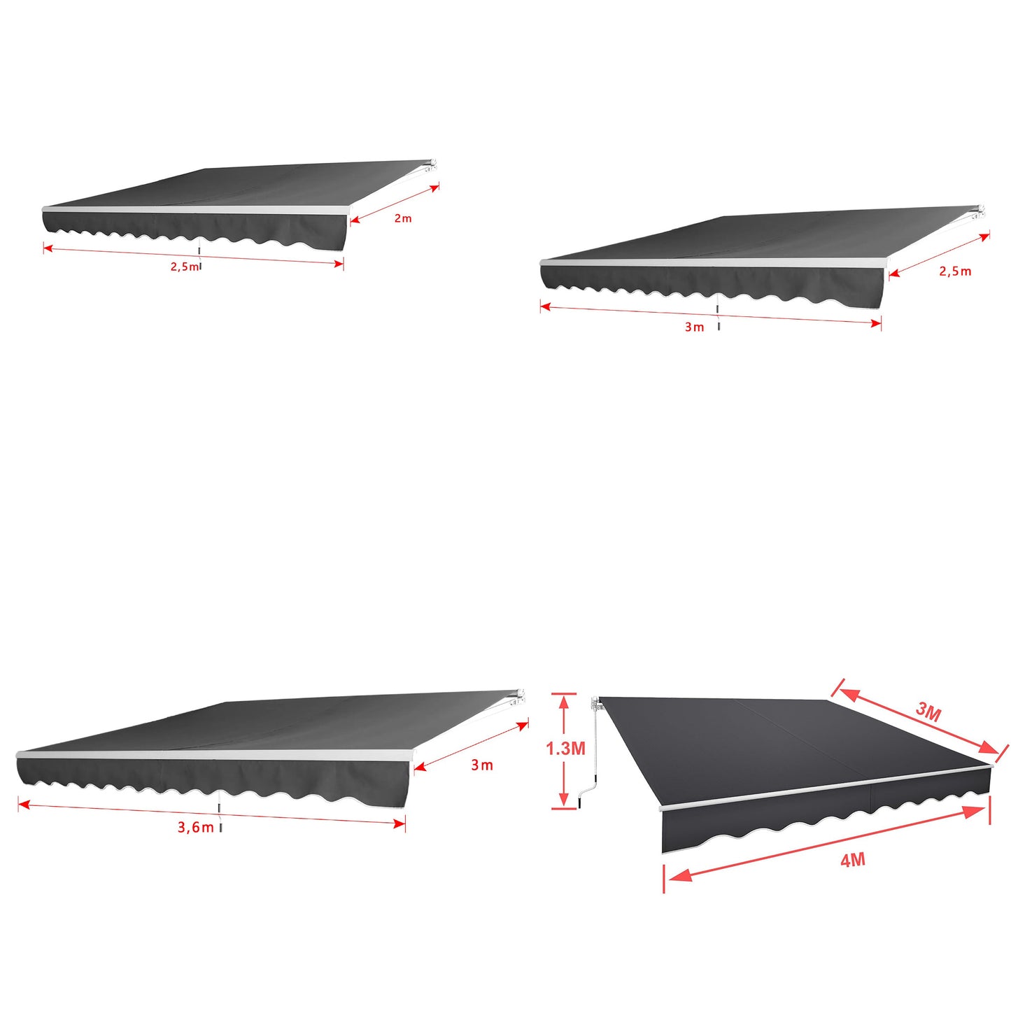 Manual Articulated Arm Awning Awning with Crank, Sun Awning Sun Protection Balcony Awning Patio Awning Clamp Awning for Balcony And Veranda Dark Gray