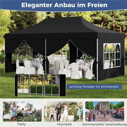 Paviljoen – Tuinpaviljoen – Partytent – Tenten – Evenementen Tent – 3 x 6 m – Waterdicht Oxford Stof met UV-bescherming 50+ – Inclusief 6 Zijwanden en 6 Zandzakken – Zwart