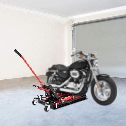 Motorfietsbrug – Motorlift – Hydraulische Motorbrug – Motorkrik – Werkplaatsbrug – 680 kg Belastbaar – Robuust Koolstofstaal Frame – Rood – Verstelbare Hefhoogte – 4 Zwenkwielen
