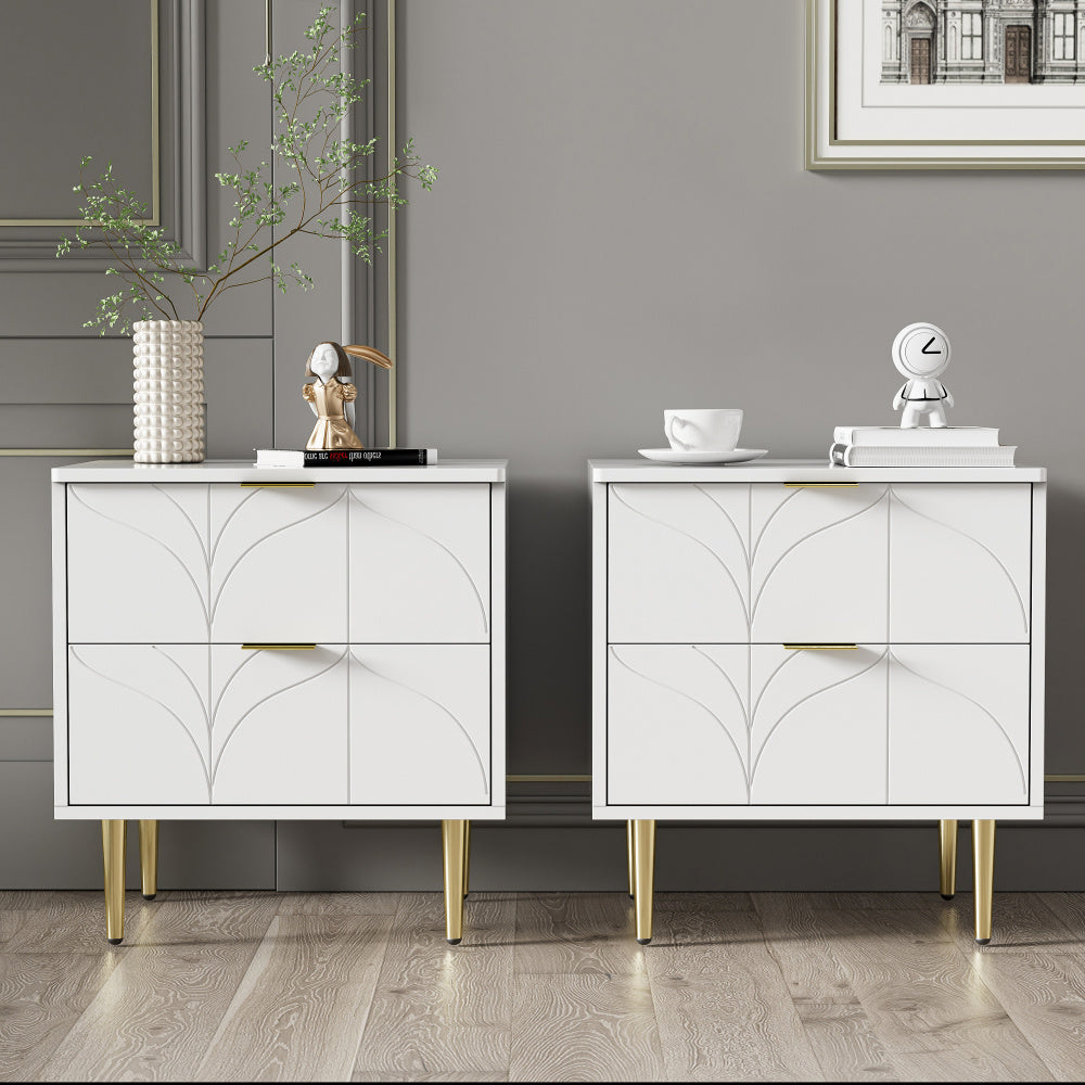Nachtkastje – Bedkastje – Bedtafel – Slaapkamerkastje – Ladekast – Hoogglans Wit – Set Van 2 – Anti-Bots Hoeken – 2 Lades – Compact Formaat 50x40x54 cm