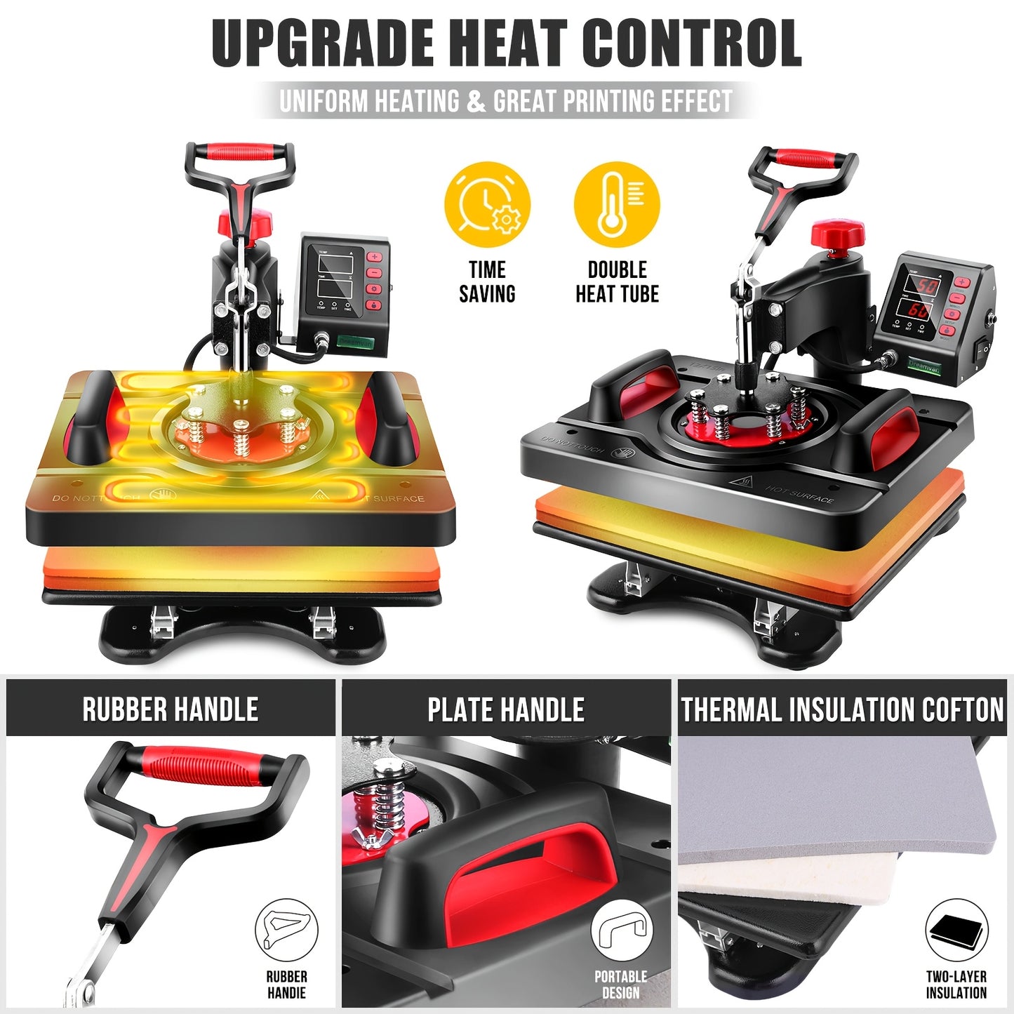 5-in-1 Hittepers – Sublimatiepers – T-shirt Pers – Mok Pers – Pettenpers – Zwart – Swing-Away Ontwerp – Digitale Temperatuurregeling
