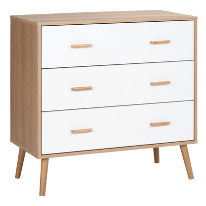 Ladekast Scandinavisch – Commode – Opbergkast – Dressoir – Schuifladenkast – Wit Met Houtlook – 3 Schuifladen – Anti-Kantelbeveiliging