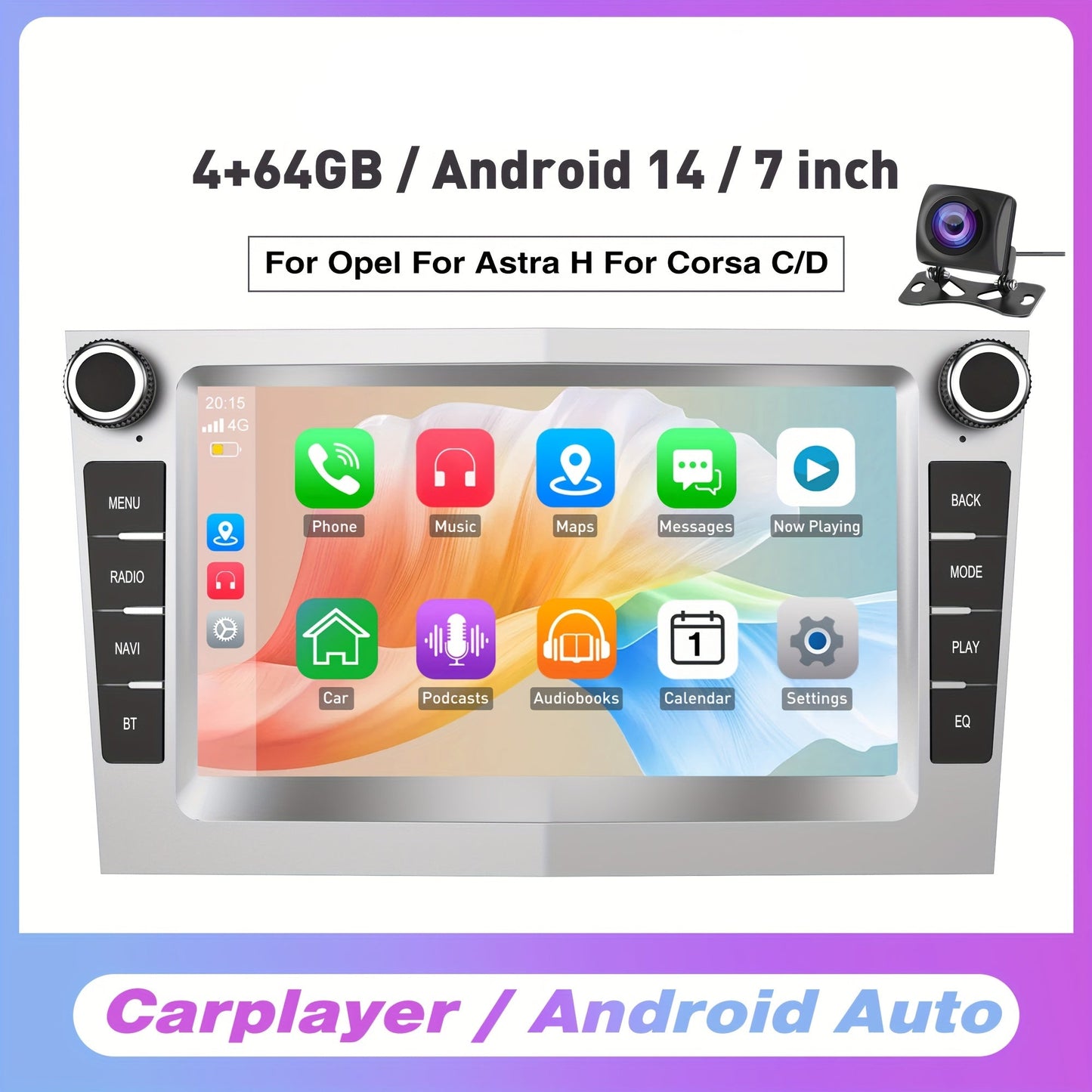 Android 14 Autoradio – Android Auto – Carplay Radio – Multimedia Speler – Auto Stereo – 7 Inch HD IPS Touchscreen – 4GB RAM 64GB Opslag – Met Achteruitrijcamera
