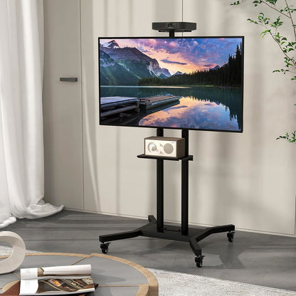 Mobiele TV-standaard – TV-wagen – TV-voet – TV-beugel – Verrijdbare TV-houder – Verstelbare Hoogte tot 151 cm – 360° Draaibare Wielen met Remfunctie