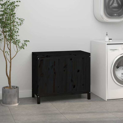 Wasmand – Wasbox – Wassorteerder – Waszak – Opbergmand – Massief Grenenhout – 3 Compartimenten Met Uitschuifbare Laden – Zwart – 88,5x44x76 cm – Klassiek Design