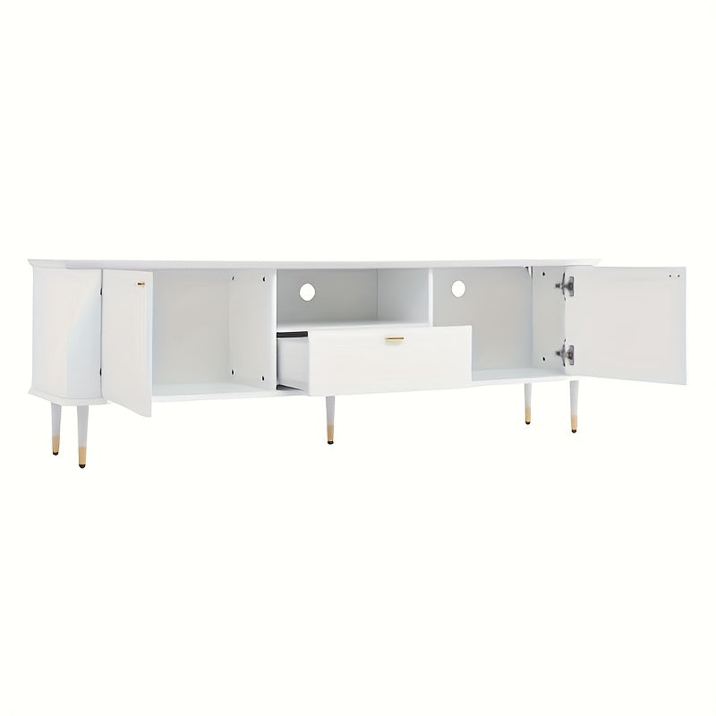 Tv Meubel – Tv Kast – Tv Stand – Tv Unit – Tv Console – Wit Met Gouden Accenten – Duurzaam Bamboe – Soft-Close Scharnieren
