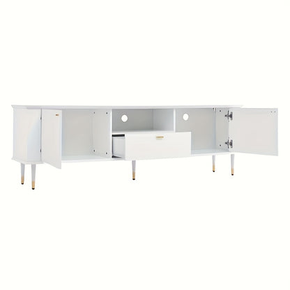 Tv Meubel – Tv Kast – Tv Stand – Tv Unit – Tv Console – Wit Met Gouden Accenten – Duurzaam Bamboe – Soft-Close Scharnieren