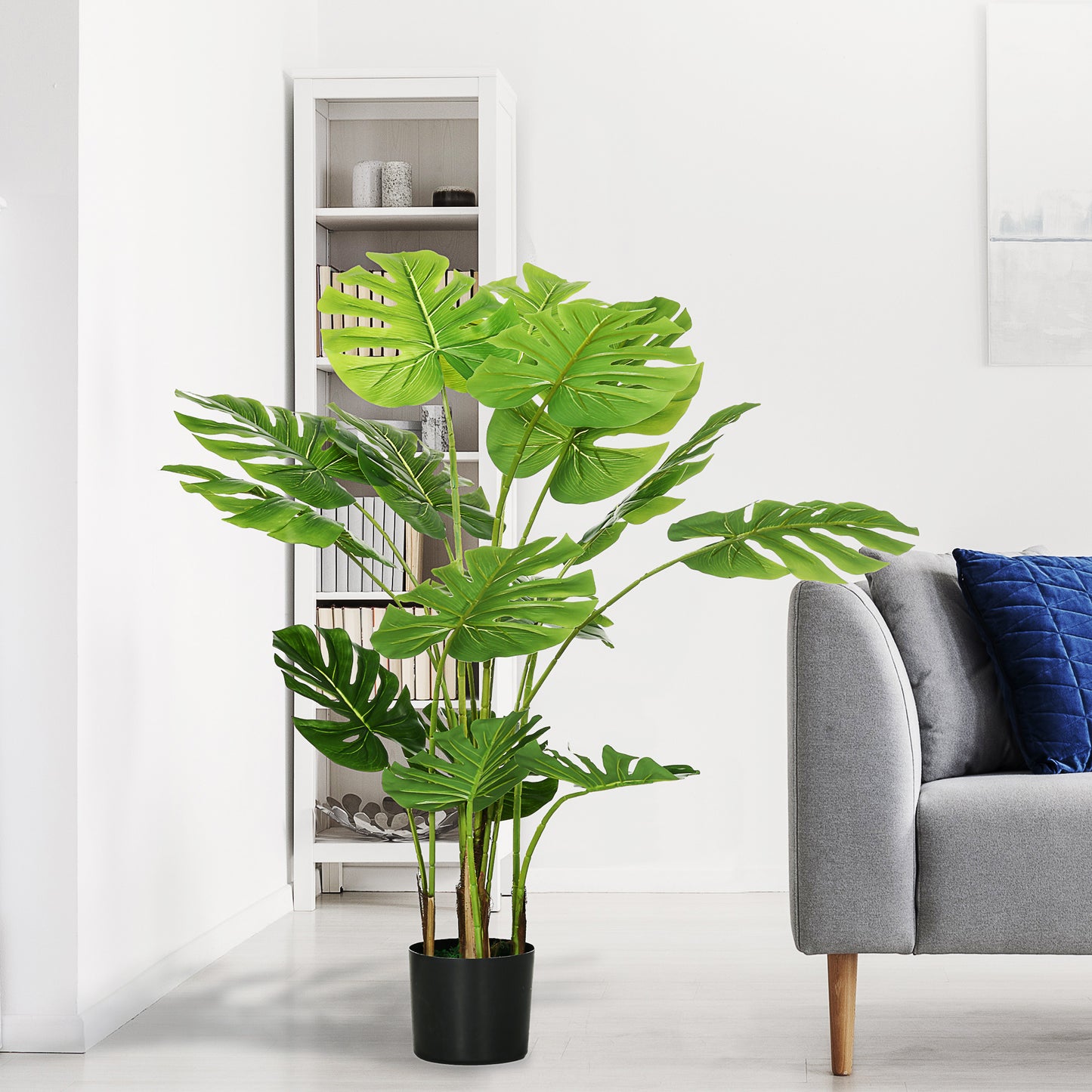 Monstera Deliciosa Kunstplant – Nepplant – Groene Kamerplant – Decoratieve Plant – Hangplant – Onderhoudsvrij – Stevige Cementen Pot 120 cm