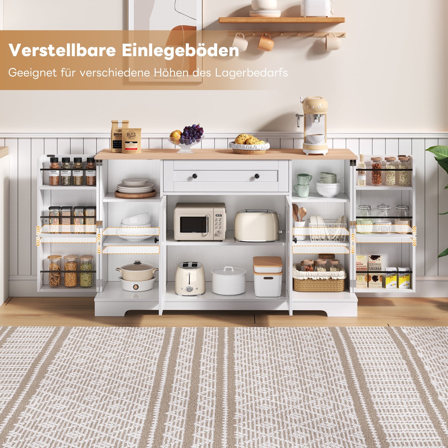 Dressoir – Buffetkast – Opbergkast – Ladekast – Kast – Ruime Indeling 138 cm – Modern Houtmateriaal Met Kantelbeveiliging
