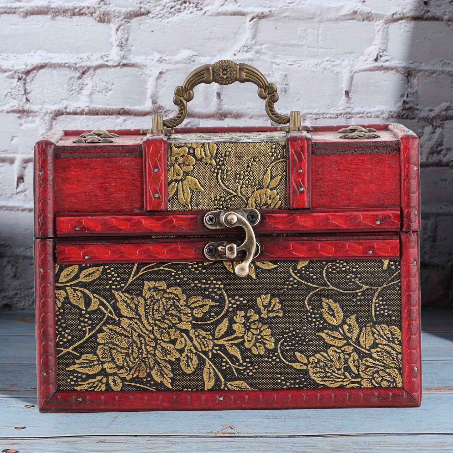 Houten Sieradendoos – Sieraden Organizer – Sieradenhouder – Sieradenkistje – Houten Bewaarbox – Vintage Mozaïekpatroon – Compacte Afmeting 18x13x12 cm