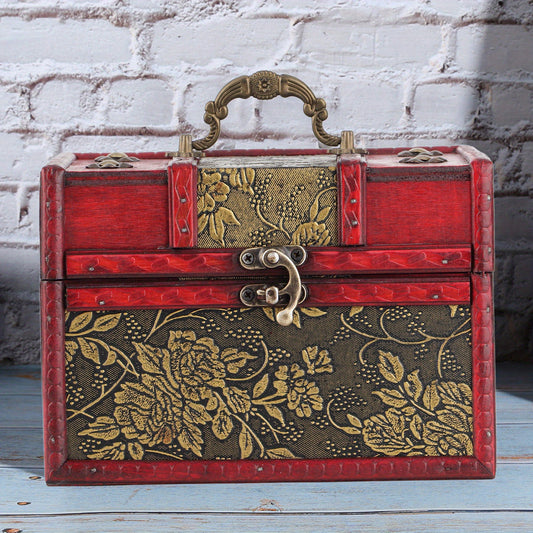 Houten Sieradendoos – Sieraden Organizer – Sieradenhouder – Sieradenkistje – Houten Bewaarbox – Vintage Mozaïekpatroon – Compacte Afmeting 18x13x12 cm