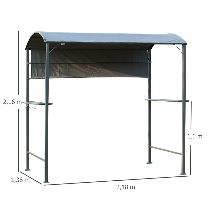Large Outdoor BBQ Gazebo with Flame-Retardant Roof & 2 Shelves - Heavy-Duty Iron Alloy Frame, High Quality Polyester Canopy, Spacious 219.96cm x 137.92cm x 219.96cm Black Patio Shelter for Backyard, Garden, Camping - Easy Ass