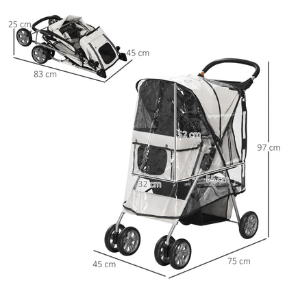 Hondenbuggy – Hondenwagen – Wandelwagen – Dierenwagen – Buggy voor Kleine Honden – Grijs – Inklapbaar Frame – Waterafstotende Hoes – 75x45x97 cm – Twee Bekerhouders