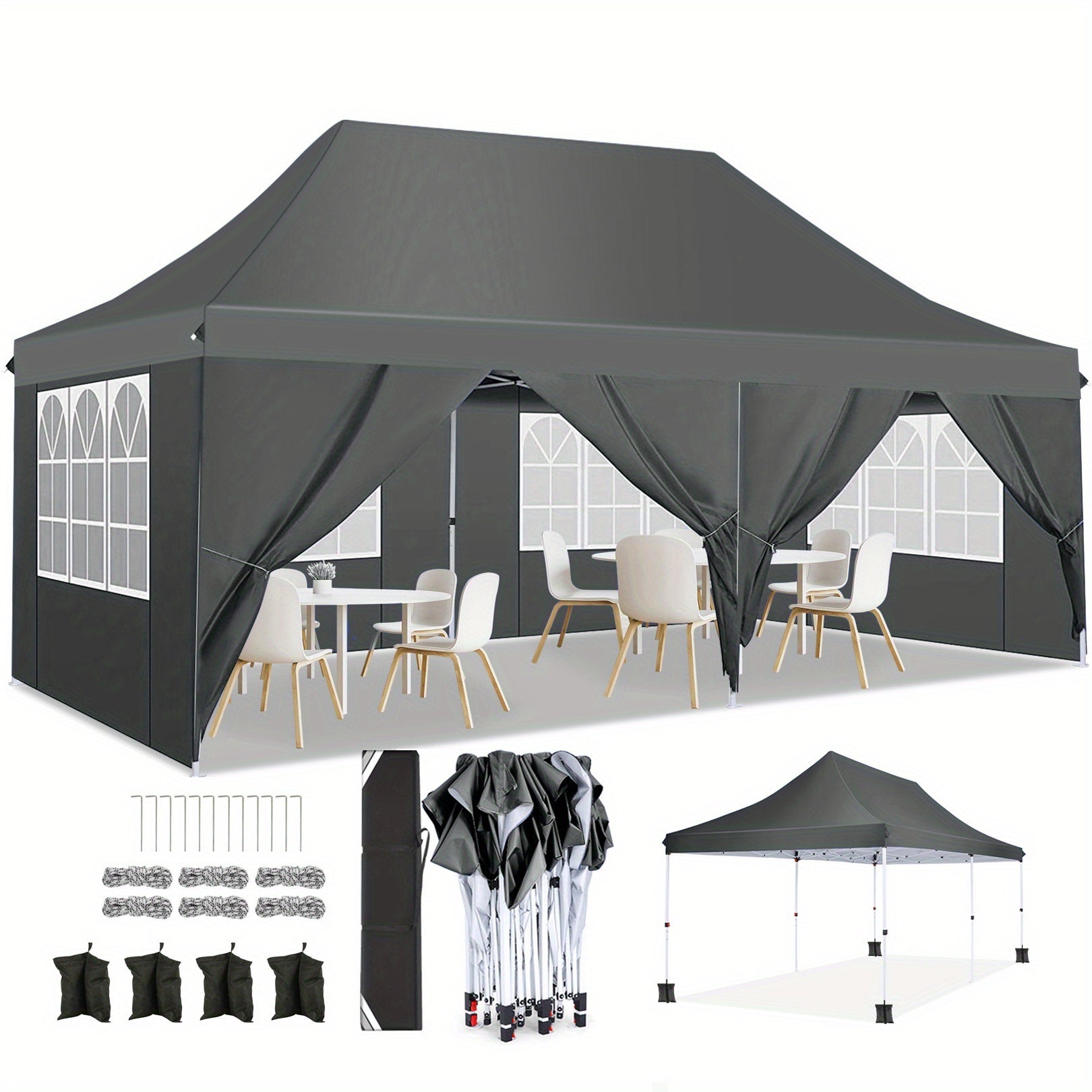 Pop-up Tent – Buitentent – Partytent – Markt Tent – Afneembare Zijwanden – Stevig Lichtgewicht Frame – 3,05x6,1 Meter - QUORE