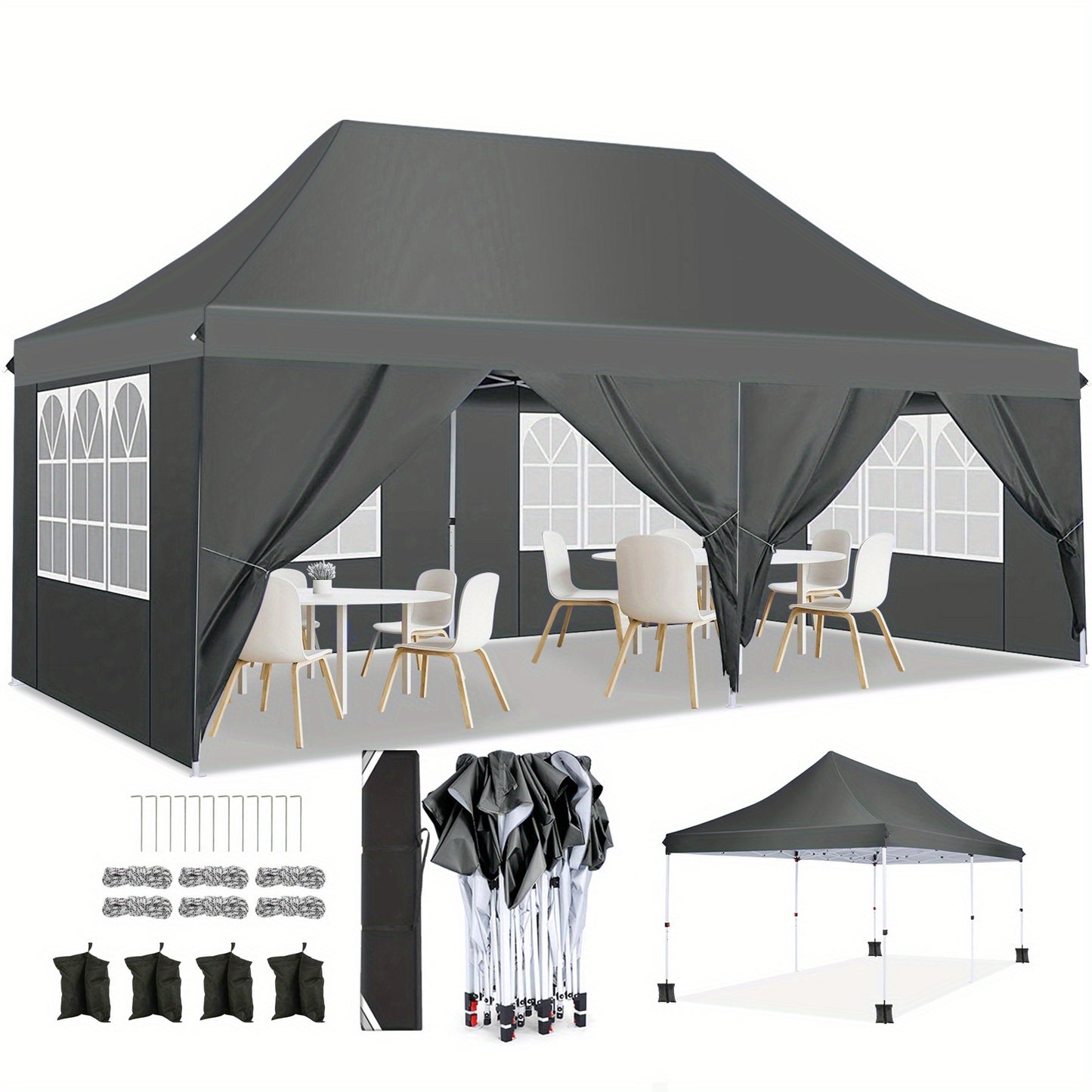 Pop-Up Partytent – Tuinkamer – Evenemententent – Markt Tent – BBQ Tent – 3,05x6,1 Meter – 6 Afneembare Zijwanden