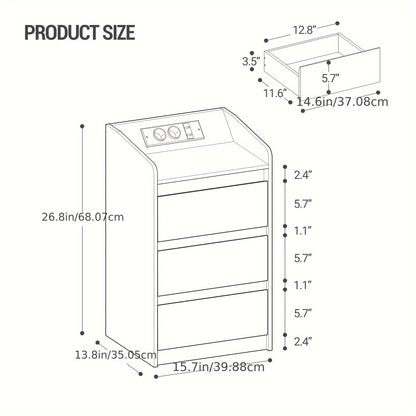 Nachtkastje – Bedkastje – Bijzettafel – Nachtkastjeset – Smalle Nachtkastjes – Set Van 2 – Oplaadstation Met 2 AC- & 2 USB-poorten – LED-Verlichting Met Afstandsbediening
