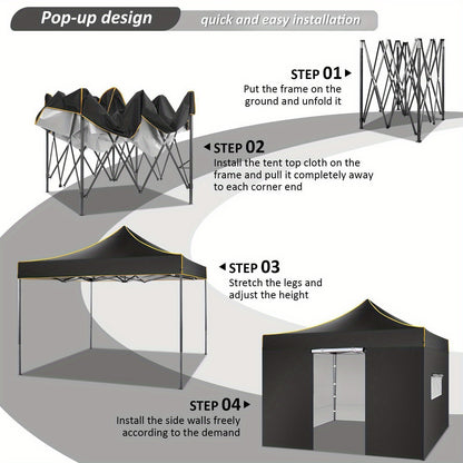 Pop-up Tent – Vouwtent – Partytent – Zonnetent – Schaduwtent – Zwart – 3,05×3,05 Meter – Snelle Opbouw – UV Bescherming