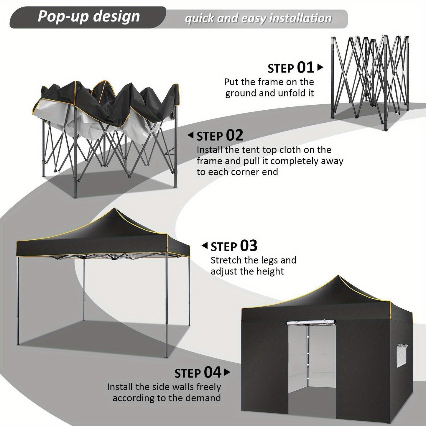 Pop-up Tent – Vouwtent – Partytent – Schaduwdoek – Zonnetent – 3,05 x 3,05 Meter – Snelle Opbouw – Inclusief Afneembare Zijwanden