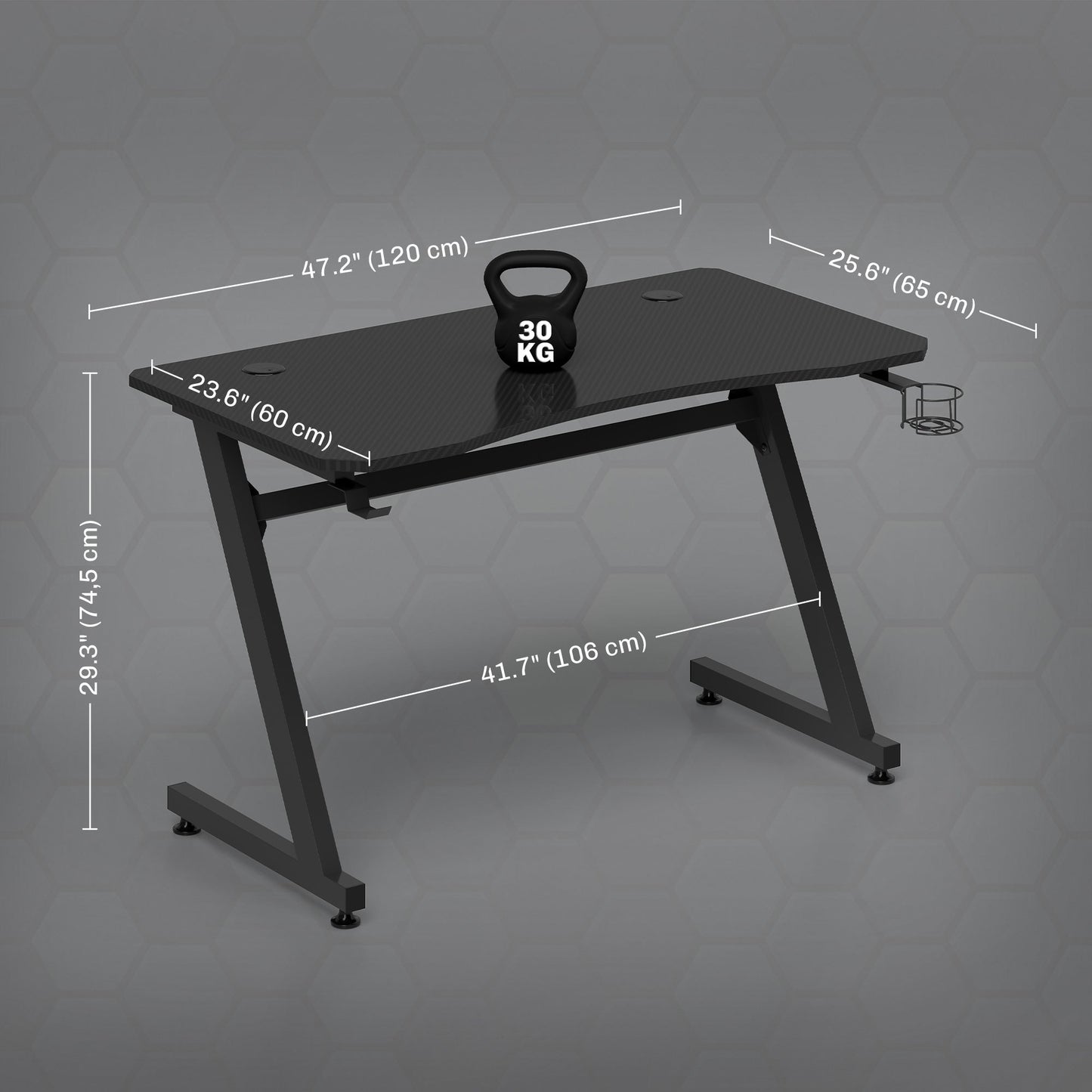 Gaming Bureau – Gamer Bureau – Computerbureau – Werkbureau – Studiebureau – Zwarte Carbon-Fiber Look – Verstelbare Voetjes & Kabeldoorvoeren