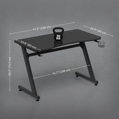 Gaming Bureau – Gamer Bureau – Computerbureau – Werkbureau – Studiebureau – Zwarte Carbon-Fiber Look – Verstelbare Voetjes & Kabeldoorvoeren