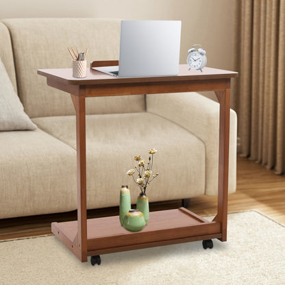 TOOL1SHOOO Multi-functional C-shaped Side Table, Featuring a 0-40° Adjustable Tilt Tabletop, Castors with Locking Wheels for Mobility, and a Double-tier Storage Shelf. Suitable for Living Rooms, Bedrooms, Offices, and Home U
