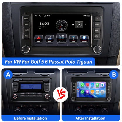 Android 15 Autostereo – Multimedia Systeem – Autoradio – Navigatie – Touchscreen Radio – 7 Inch HD IPS Scherm – 4GB RAM + 64GB Opslag – Draadloze Android Auto en CarPlay – Stuurwielbediening Compatible VW/Seat/Skoda