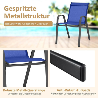 Tuinstoelen – Tuinstoel Set – Balkonstoelen – Terrasstoelen – Stapelbare Stoelen – Blauw – Weerbestendig Textiel – Metalen Frame – Belastbaar Tot 150 kg – 56x70x84 cm