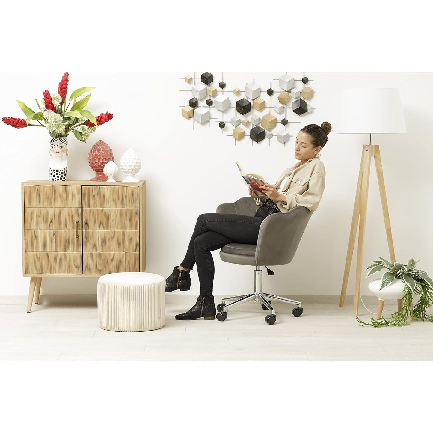 Velvet Bureaustoel – Fauteuil – Werkstoel – Stoel met Wieltjes – Bureaustoel Met Verstelbare Hoogte – Zachte Velvet Bekleding – Draaibare Vijfsterbasis