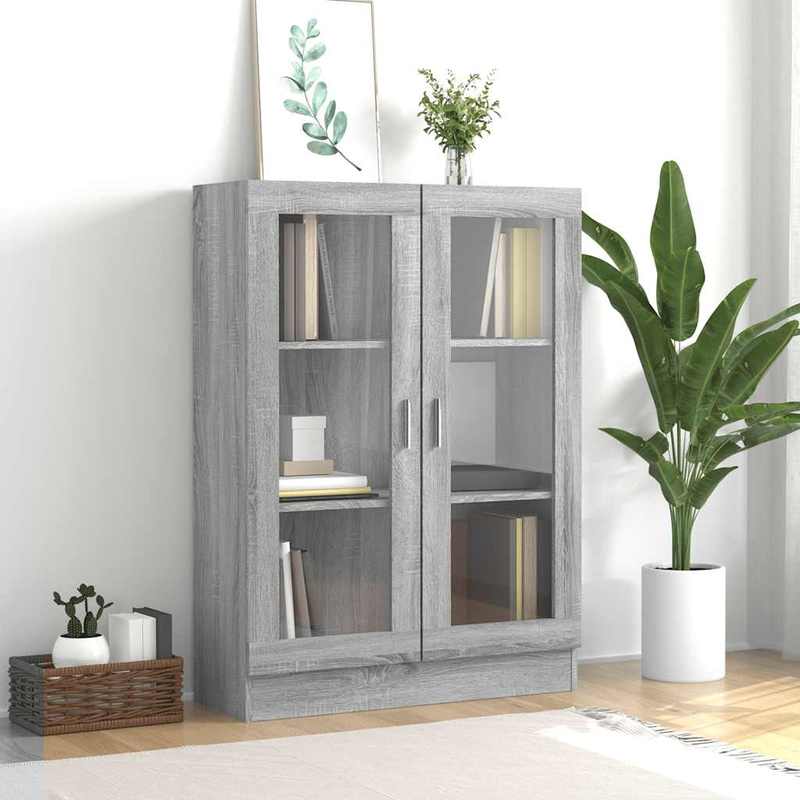 Modern Gray Sonica Wood Showcase Cabinet with Shutter Doors - Large Display Case, Particle Board, -Standing <68.58cm Height, <3.2 Cu Ft Storage for /Office - Easy Assembly (Fits Small Spaces) - Furniture