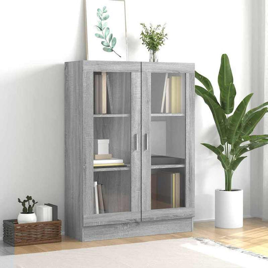 Modern Gray Sonica Wood Showcase Cabinet with Shutter Doors - Large Display Case, Particle Board, -Standing <68.58cm Height, <3.2 Cu Ft Storage for /Office - Easy Assembly (Fits Small Spaces) - Furniture