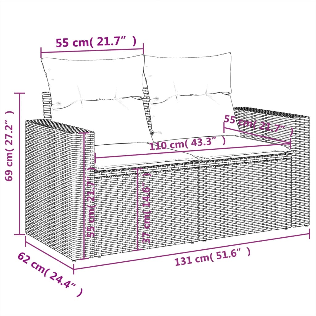 Tuinbank – Buitenbank – Balkonbank – Zitbank – 2-zits – Poly Rattan – Weerbestendig – Met Opbergruimte