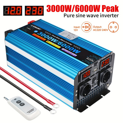 Omvormer – Spanningsomvormer – Stroomomzetter – Inverter – Converter – 3000W Zuivere Sinus – Aluminium Behuizing Met LED Display