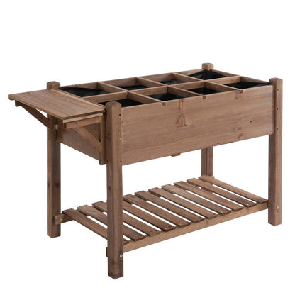 Foldable Solid Wood Raised Bed with 8 Divided Compartments - Heavy-Duty Modern Planter Box, Herb Bed & Flower Pot, Space-Saving Elevated Design for Balcony,, Small Gardens (123x54x80cm) - Sturdy Outdoor Plant Box