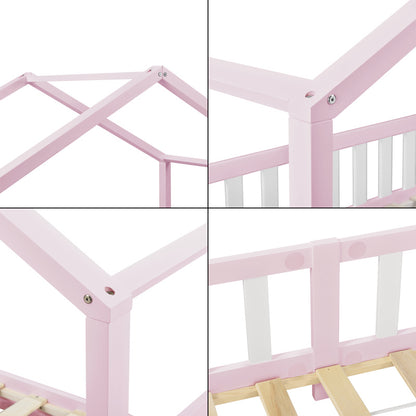 Kinderbed – Kinderbedden – Eenpersoonsbed – Hoogslaper – Stapelbed – Huisvormig Design – Valbeveiliging – Grenenhout – 140x200 cm