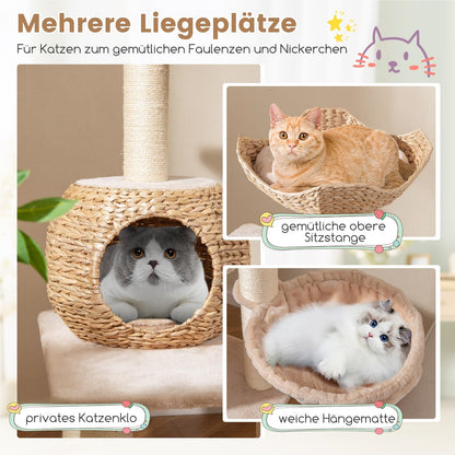 Krabpaal – Kattenkrabpaal – Kattenboom – Krabmeubel – Kattenhuis – 150 cm Hoog – Natuurlijk Riet en Sisal