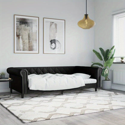 Slaapbank – Bedbank – Sofa Bed – Slaapstoel – Opklapbare Bank – Zwart Met Wit Kussen – Hardhouten Frame – Kunstleren Bekleding