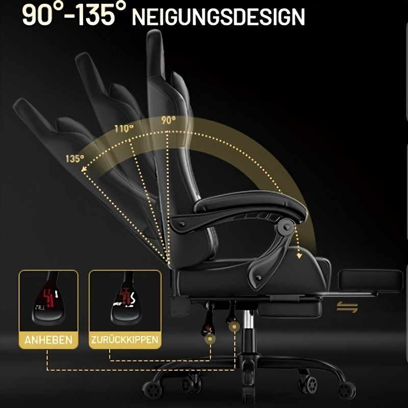 Gamingstoel – Gamestoel – Gaming Chair – Game Stoel – Bureaustoel – Verstelbare Rugleuning 90°-135° – Uitklapbare Voetsteun & Ergonomisch Neck Kussen