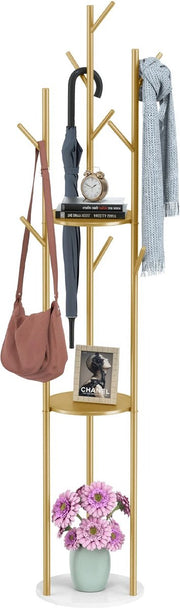 Kapstokken - Kapstok staand - Garderoberek - Goud met marmer - 172.5 cm hoog