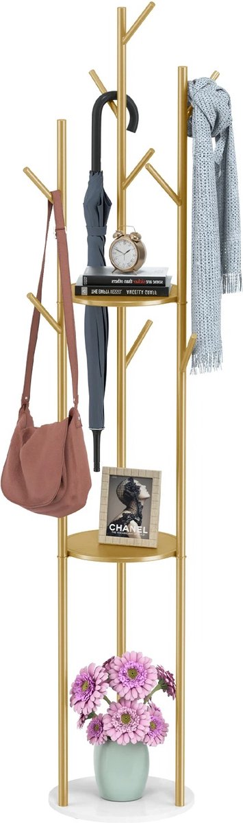 Kapstokken - Kapstok staand - Garderoberek - Goud met marmer - 172.5 cm hoog