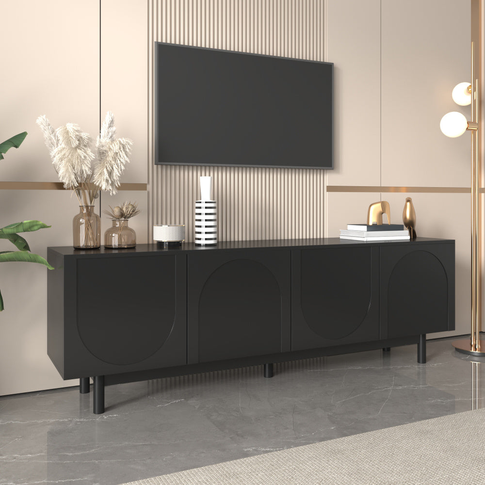 Modern Black TV Cabinet - 175 x 38 x 56cm, Adjustable Single Layer Media Storage with 4 Shelves, Lightweight Durable Design for Living Room, Bedroom, Office - No Assembly Required, Minimalist Furniture, Sleek Texture Finish,