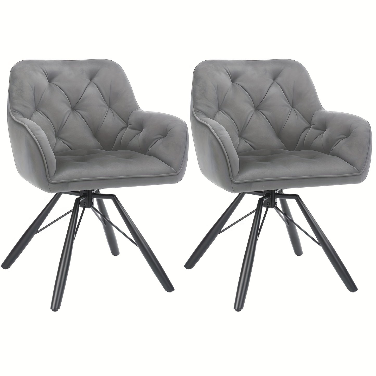 Draaibare Eetkamerstoelen – Eetkamerstoelen Set – Bureaustoelen Zonder Wielen – Comfortabele Stoelen – Stoelen Met Armleuningen – 360° Draaibaar – Fluwelen Bekleding – Metalen Poten – Grijs – Set Van 2