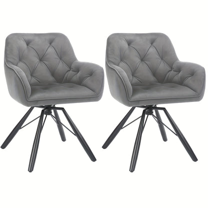 Draaibare Eetkamerstoelen – Eetkamerstoelen Set – Bureaustoelen Zonder Wielen – Comfortabele Stoelen – Stoelen Met Armleuningen – 360° Draaibaar – Fluwelen Bekleding – Metalen Poten – Grijs – Set Van 2
