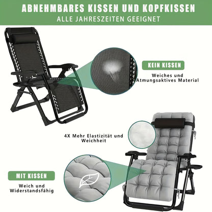 Outdoor Oversized Folding Sun Lounger, Patio Garden Chair with Cushion, Adjustable Recliner for Patio, Garden, Beach, Pool | Supports 250kg, Thick Padding & Neck Rest Pillow, Outdoor Chair, Patio Furniture, Poolside Lounger,