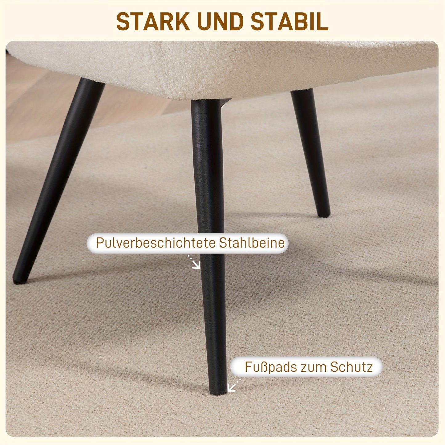 Lounge stoel – Loungestoel – Fauteuil – Relaxstoel – Zithoek stoel – Gestoffeerd met armleuningen – Met metalen poten – Crèmewit – Comfortabele zit