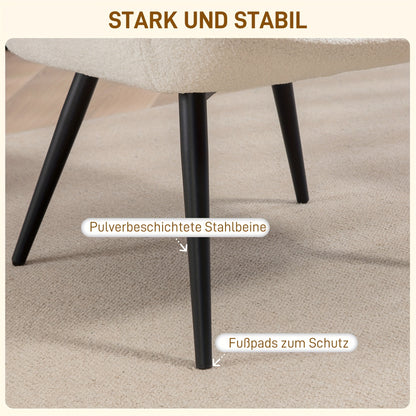 Lounge stoel – Loungestoel – Fauteuil – Relaxstoel – Zithoek stoel – Gestoffeerd met armleuningen – Met metalen poten – Crèmewit – Comfortabele zit