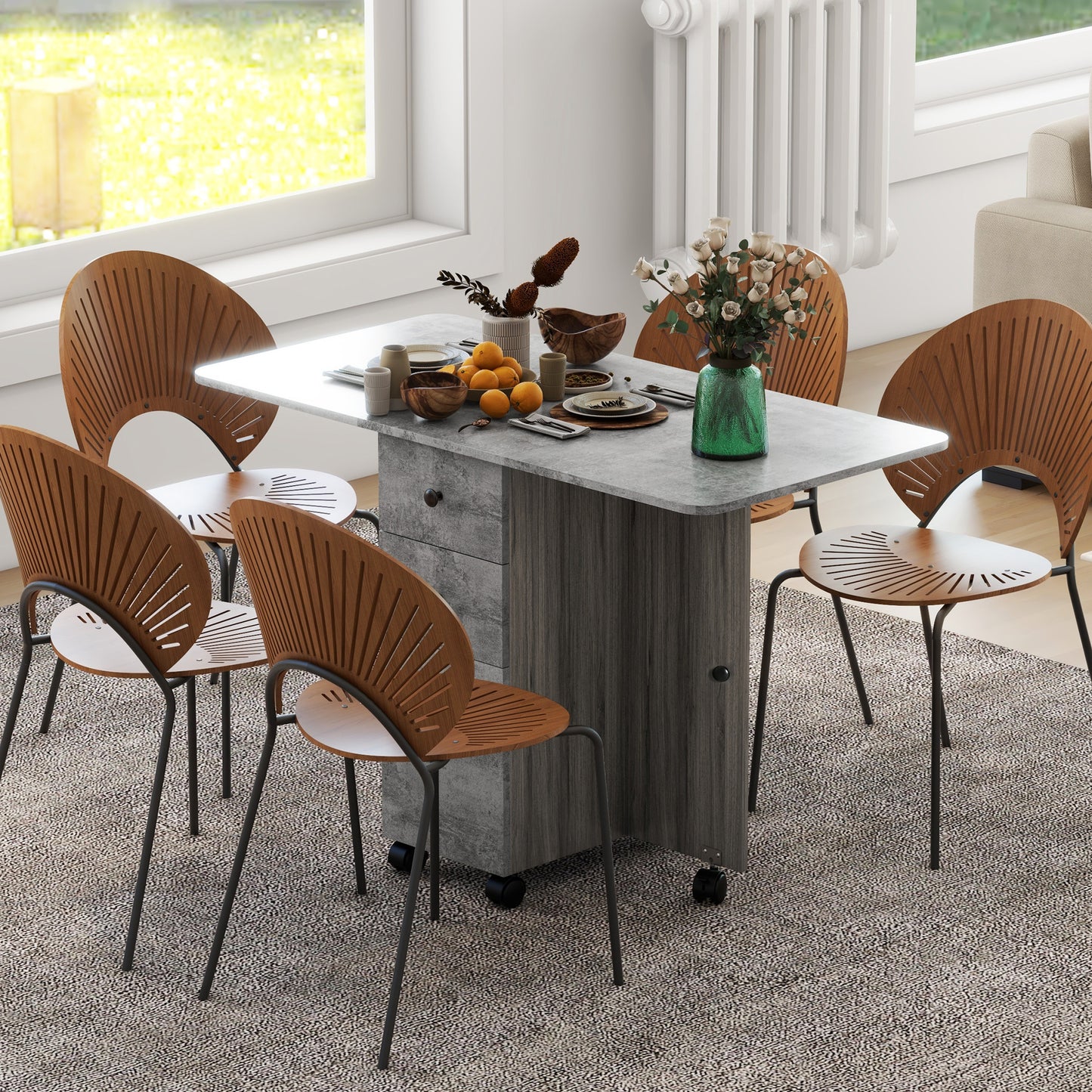 Opvouwbare Keukentafel – Uitklapbare Eettafel – Vouwtafel – Klaptafel – Uitschuifbare Tafel – Met 2 Laden En 1 Kast – Compact 120x60x76,5 cm – Grijs