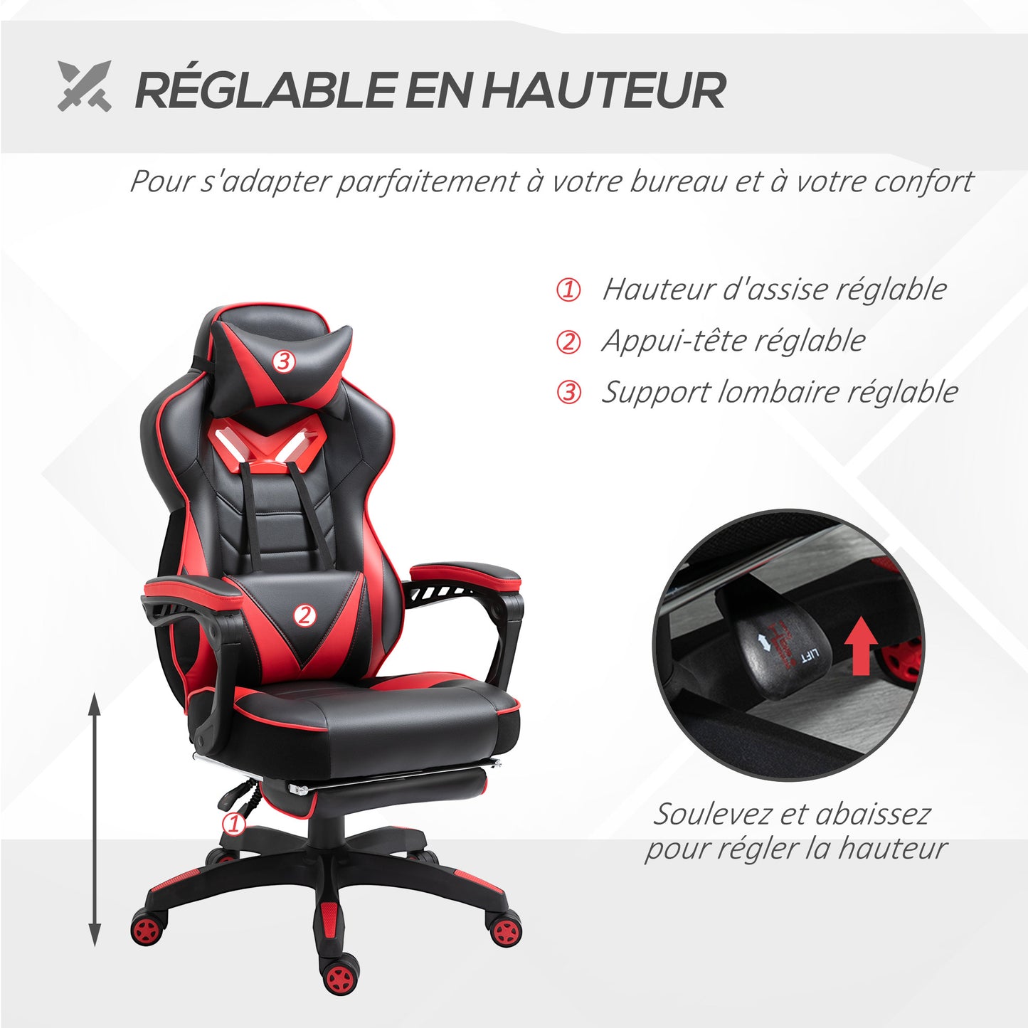 Gamingstoel – Gamestoel – Gaming Chair – Bureaustoel – Game Stoel – Ergonomisch Design – Verstelbare Rugleuning Met Voetsteun – Zwart/Rood