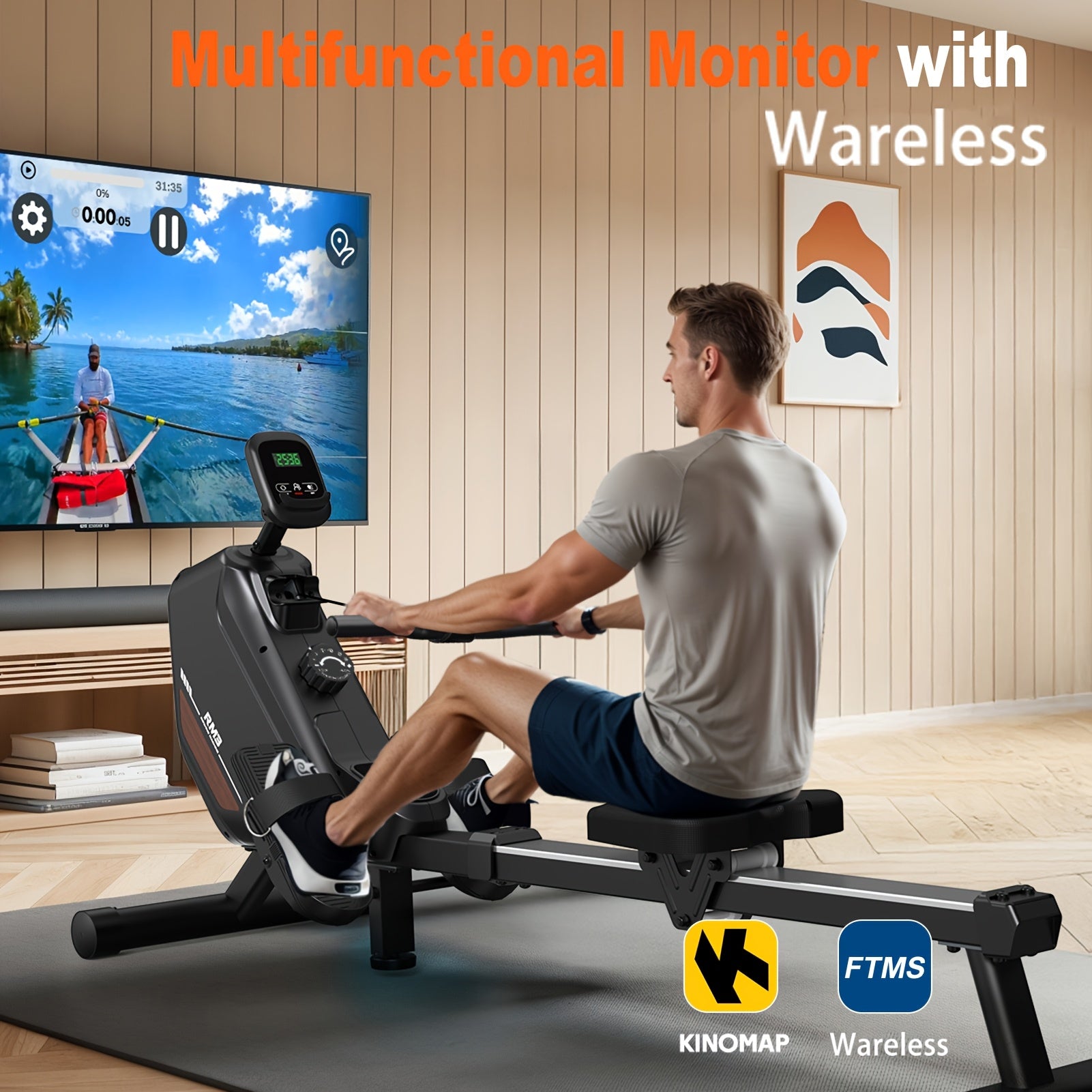 Roeitrainer – Roeimachine – Fitnessapparaat – Thuisfitness – Inklapbaar – 16 Weerstandsniveaus – Draadloze Verbinding - Zwart - QUORE