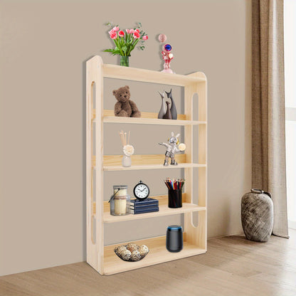 5-Tier Heavy-Duty Standing Bookshelf with Sturdy Metal-Reinforced Shelves - Natural Pine Wood Freestanding Storage Shelf, 68.58cm Tall Bookcase with 50Kg Capacity, Easy Assembly for Conference Room, Office, Storage Room - Mod